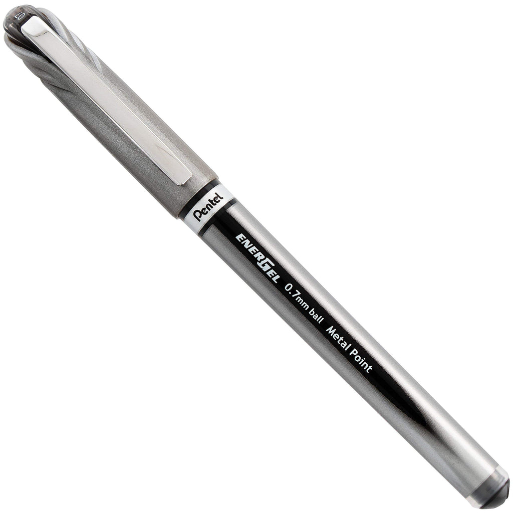 Pentel EnerGel NV Liquid Gel Pen, 0.7mm, Medium Line Capped, Metal Tip, Black Ink, Box of 12 (BL27-A)