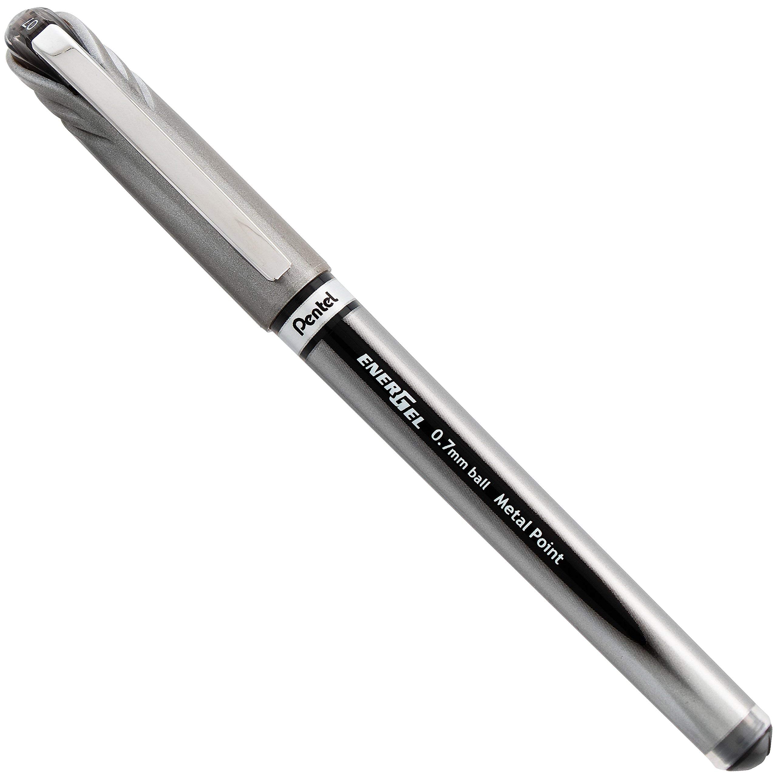 Pentel EnerGel NV Liquid Gel Pen, 0.7mm, Medium Line Capped, Metal Tip, Black Ink, Box of 12 (BL27-A)