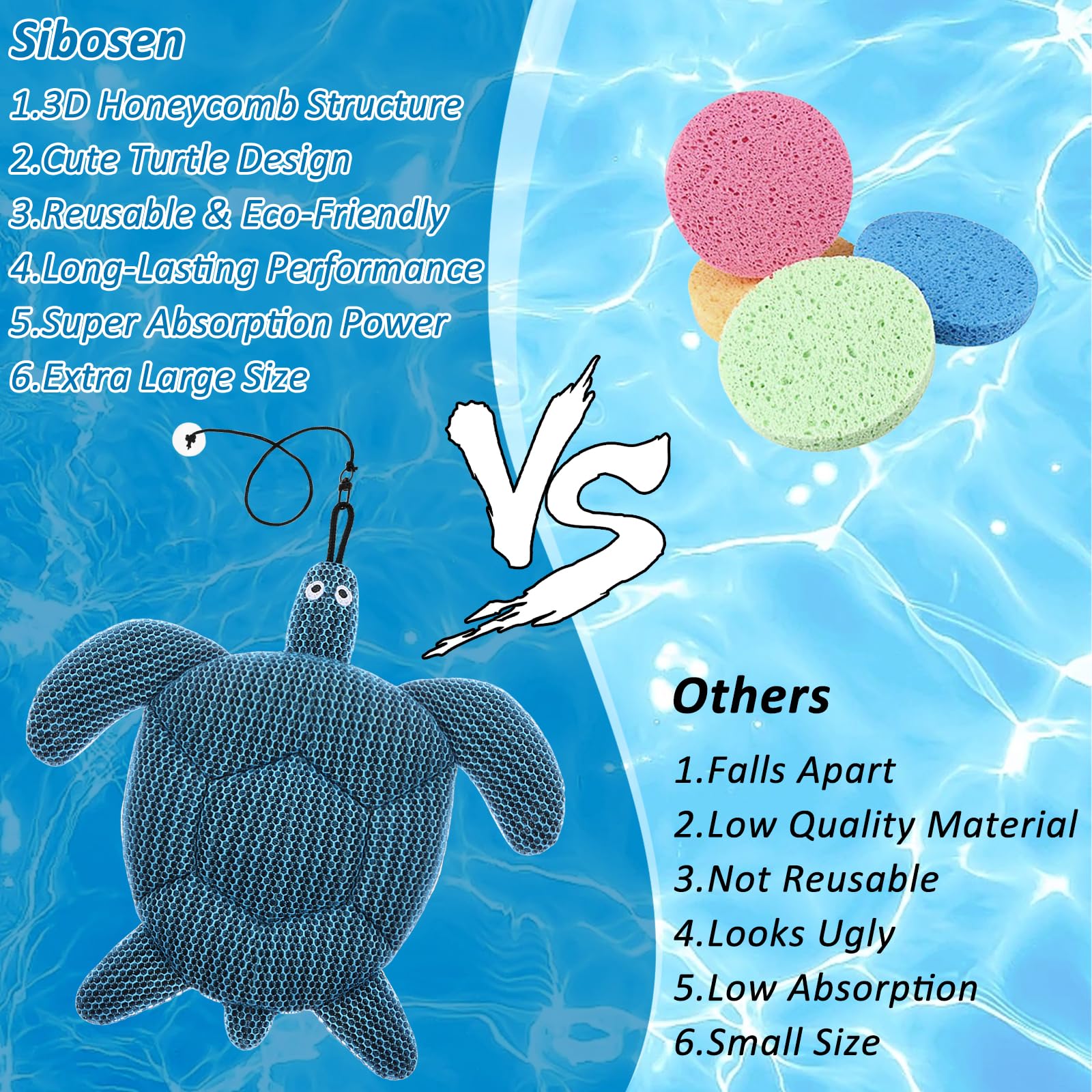 Hot Tub Scum Absorber, 2025 Upgrade Reusable Scum Turtle Hot Tub Absorber Accessories Hot Tub Sponge for Spa & Pool Cleaner, Hot Tub Oil Absorbing Keeps Water Clean