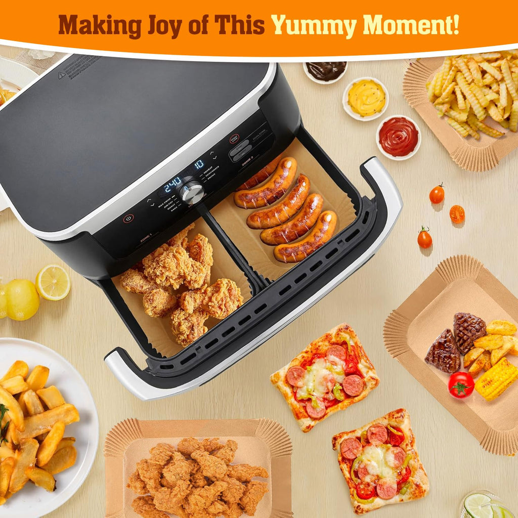 200pcs Air Fryer Liners for Ninja Dual, Air Fryer Accessories, Disposable Square Air Fryer Parchment Paper Liner, Compatible with for Ninja Foodi DualZone 2-Basket Air Fryer DZ201, DZ401