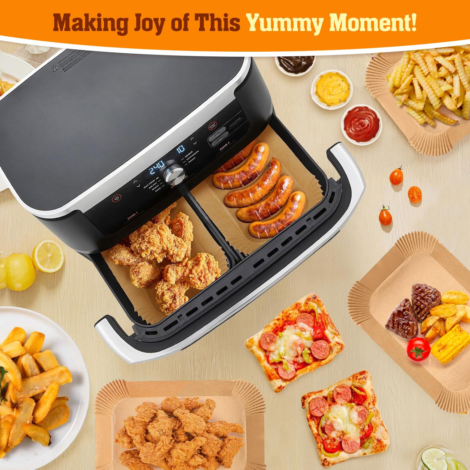 200pcs Air Fryer Liners for Ninja Dual, Air Fryer Accessories, Disposable Square Air Fryer Parchment Paper Liner, Compatible with for Ninja Foodi DualZone 2-Basket Air Fryer DZ201, DZ401