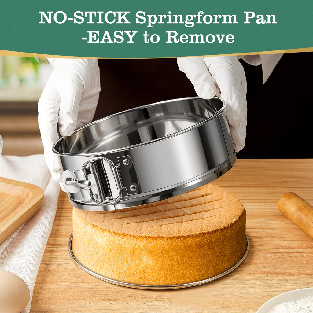 E-Gtong 9 Inch Springform Cake Pan, Stainless Steel Springform Pans, Leakproof & Nonstick Cheesecake Pan with Removable Bottom, Round Spring Form Cake Pan for Baking