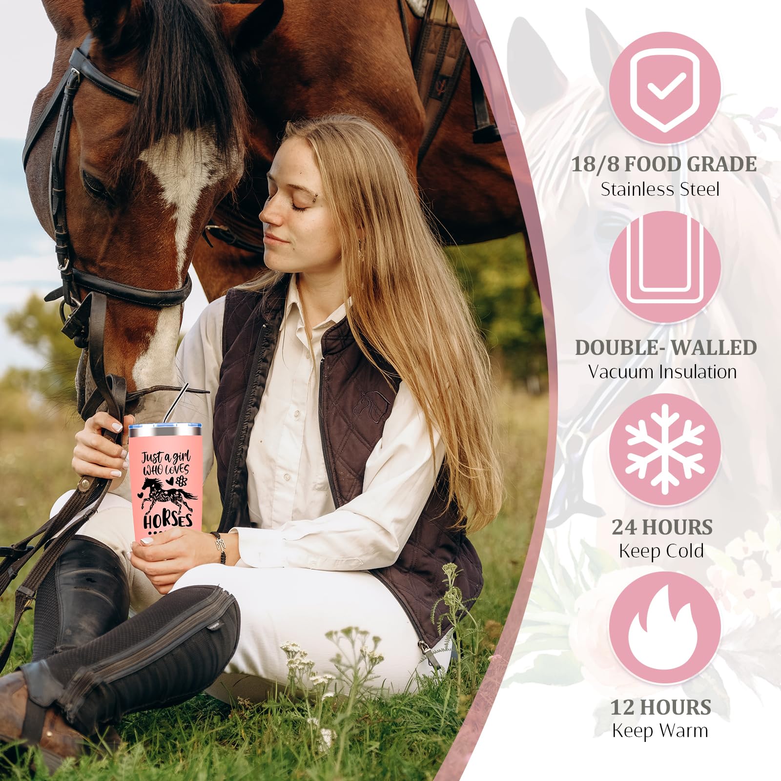 JTAMOHI Horse Lover Gifts for Women Girls, Horses Stuff Cool Gifts for Horses Lovers with 20 Oz Tumbler Baseball Hat Socks Makeup Bag Bracelet Hair Accessories for Birthday, Christmas Gifts