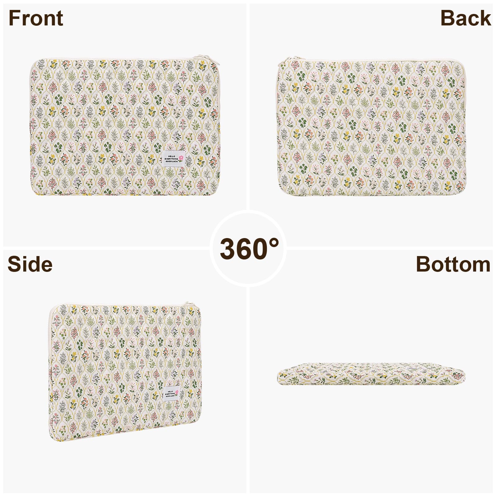 HICARRY Cute Puffy Laptop Sleeve Aesthetic Flower Print Quilted Laptop Case Puffer Cute Laptop Protective Case