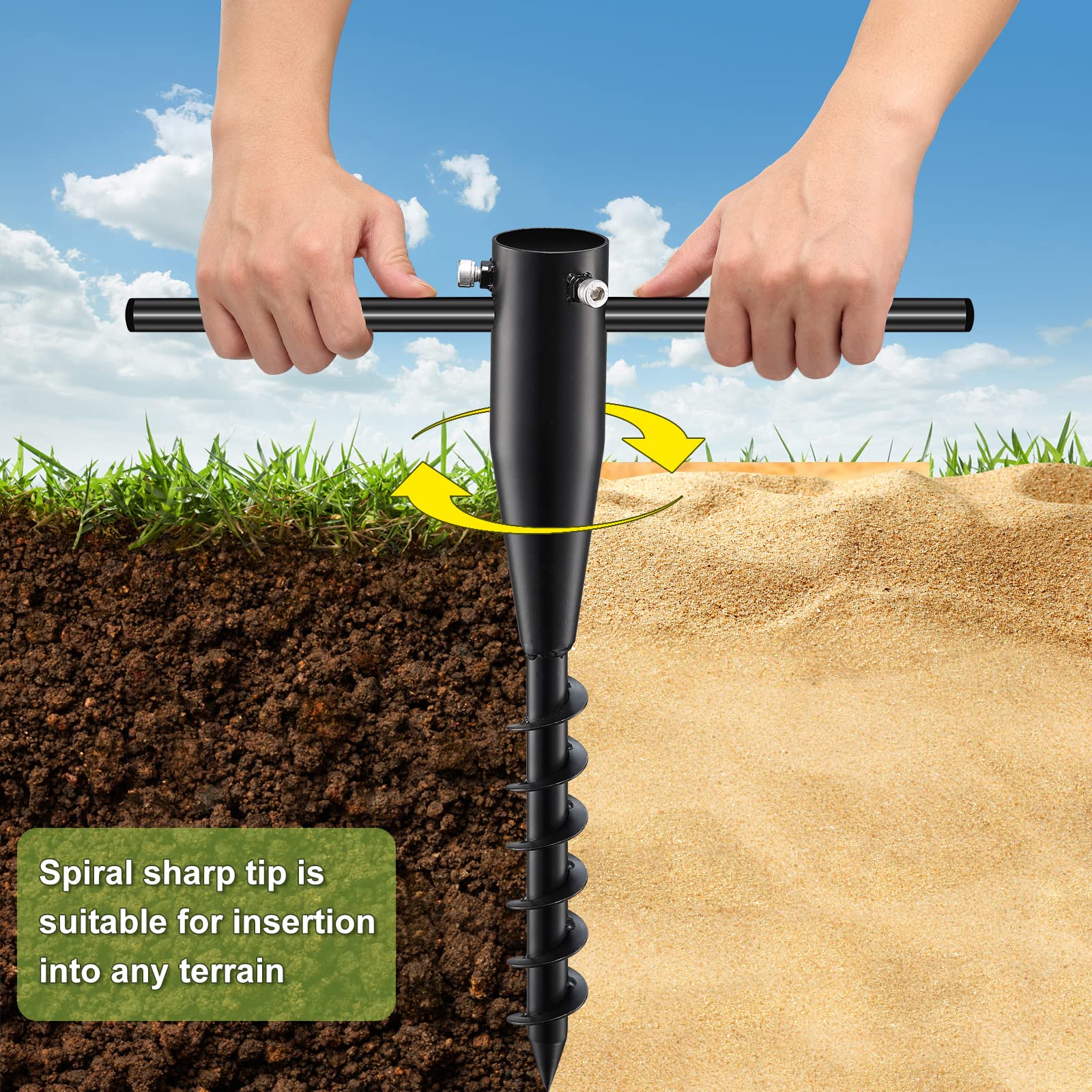 Lcokeiy Beach Umbrella Sand Anchor - Heavy Duty Outdoor Umbrella Holder No Dig Ground Umbrella Base - Sturdy and Reliable 2.3" Inner Diameter, Black (1 Pack)
