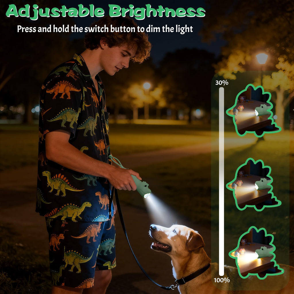 CoolGift Mart Silicone Dinosaur Flashlight, Rechargeable Hanging Night Light for Camping, Night Walks and Home Use, Animal Themed Themed Portable Torch
