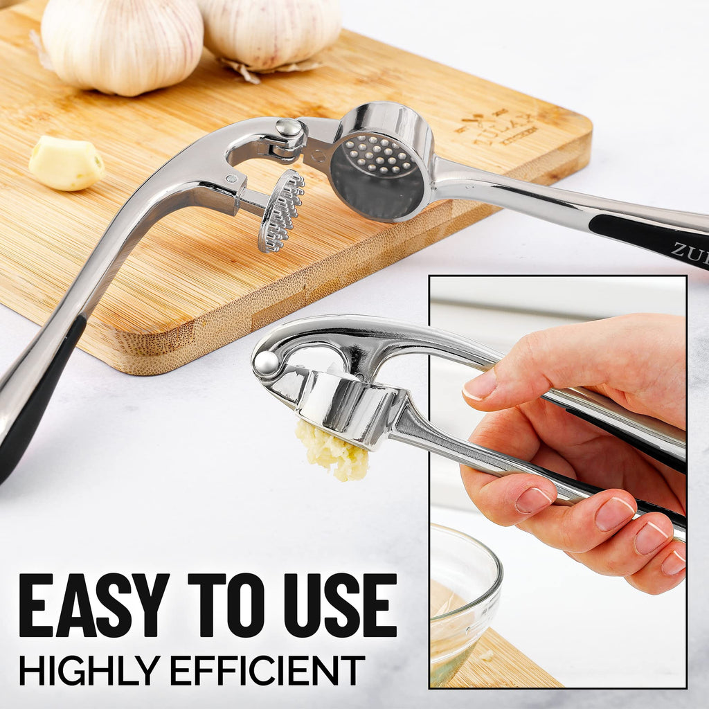 Zulay Kitchen Garlic Press with Soft, Easy to Squeeze Ergonomic Handle - Garlic Mincer Tool with Sturdy Design Extracts More Garlic Paste - Easy to Clean Garlic Crusher and Ginger Press (Chrome)