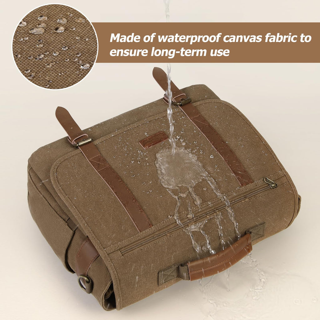 NUBILY Messenger Bag Men 15.6 Inch Laptop Bag Vintage Canvas Briefcase Retro Work Computer Bag Large Shoulder Bag Water Resistant Cross-Body Satchel Bag For Business Office College Travel，Brown
