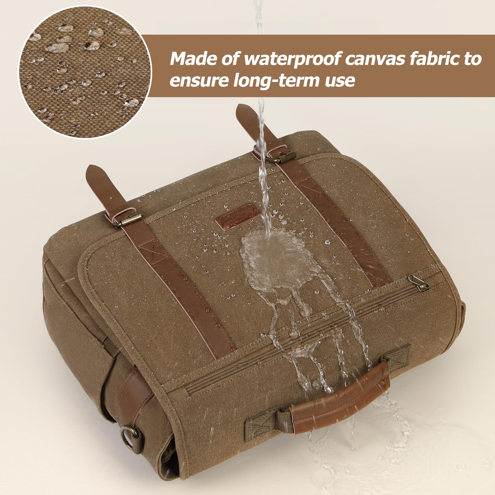 NUBILY Messenger Bag Men 15.6 Inch Laptop Bag Vintage Canvas Briefcase Retro Work Computer Bag Large Shoulder Bag Water Resistant Cross-Body Satchel Bag For Business Office College Travel，Brown