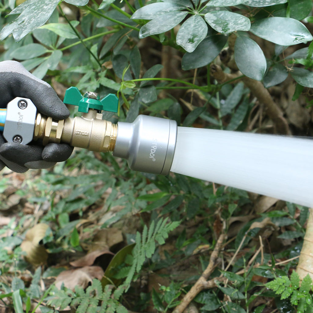 STYDDI Brass Garden Hose Shut Off Valve Full Flow, Heavy Duty 1-Way No Restricted-Flow Water Shut-Off Connector, 3/4” GHT Garden Hose Ball Valve Adapter Coupling, Lawn Hose-end Flow Control