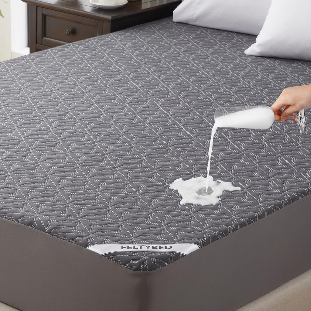 Waterproof Mattress Protector Queen Size, Mattress Pad Cover 3D Air Fabric, Noiseless & Breathable Mattress Pad Fitted Style with Stretchable Pockets,Ultra Soft & Machine Washable (Carbon Gray)