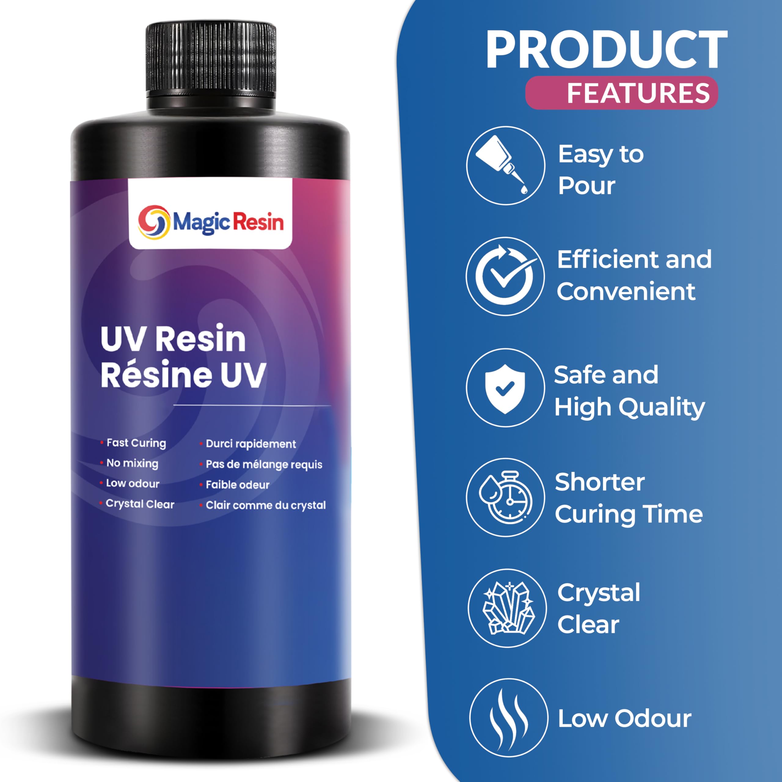 Magic Resin | 500 ml (500g) | UV Resin for Crafting | Crystal Clear, Fast Curing and Non-Yellowing | Perfect for Jewelry, Coating, Small Casting, and DIY Projects | Easy to Use No Mixing