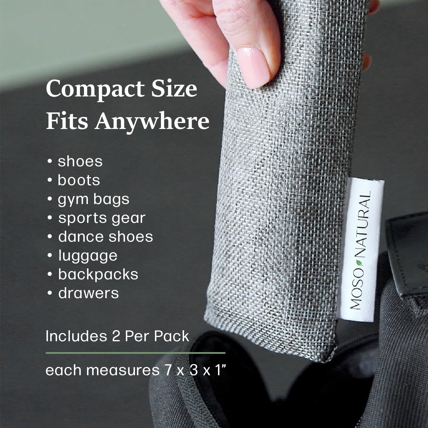 Moso Natural Shoe Deodorizer Insert (3 Pack) Charcoal Odor Absorber for Shoes | Gym Bag & Boot Deodorizer | Long-Lasting Shoe Odor Elimination | Unscented Air Purifying Bags (Two Per Pack. 6 Total)
