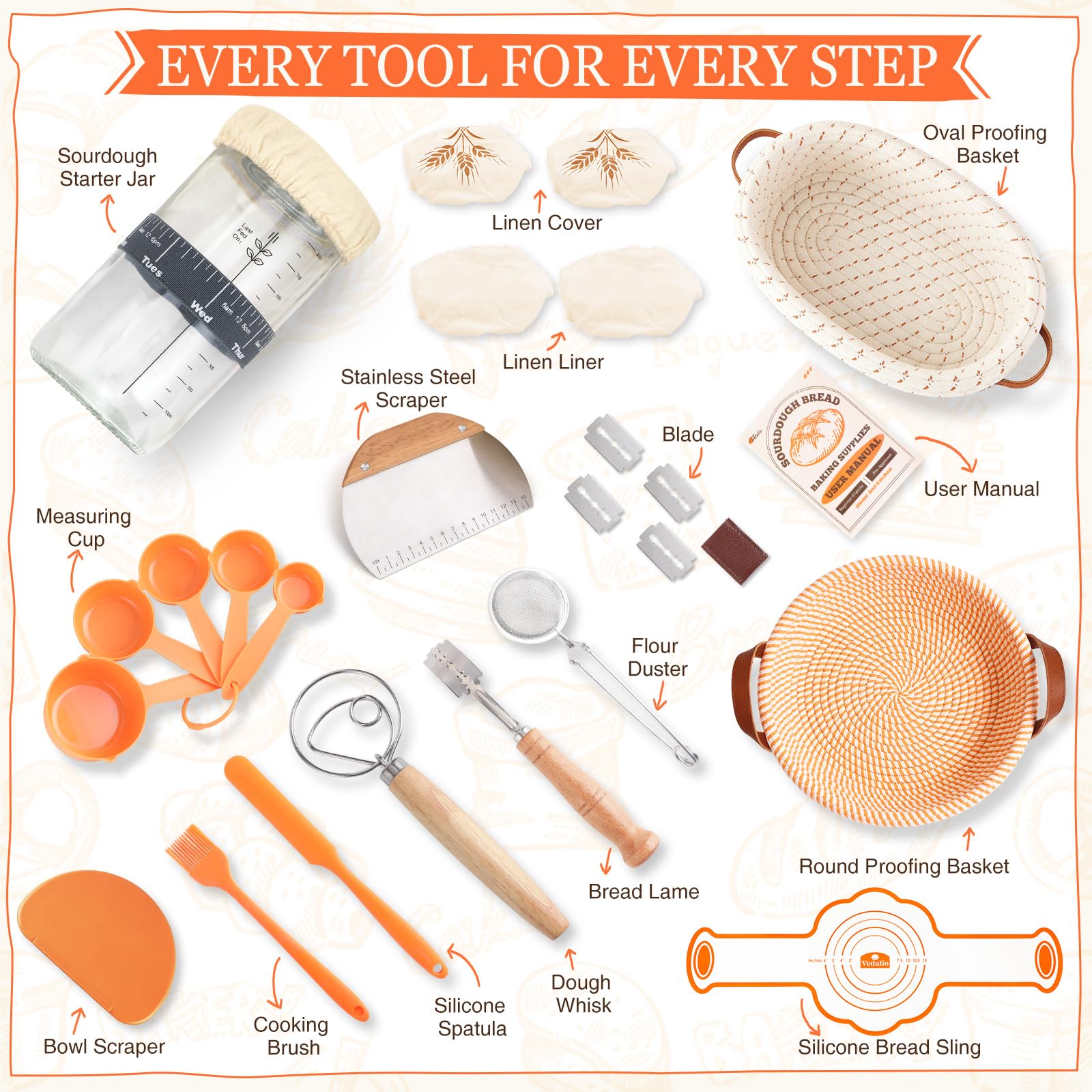 Sourdough Starter Kit, Sourdough Bread Baking Supplies, Sour Dough Starter Kits, Woven Banneton Bread Proofing Basket, Sourdough Kit Sour Dough Bread Making Tools Kit, Gifts for Women Mom Wife