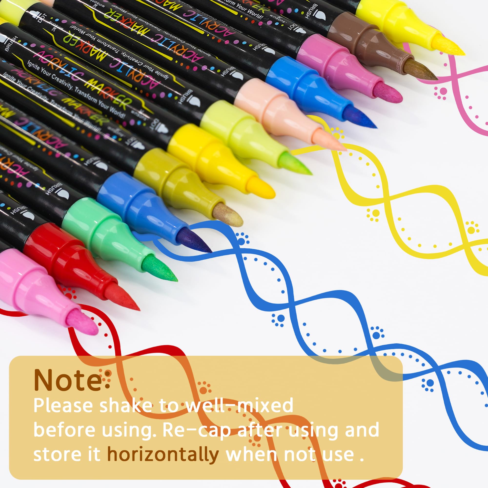 30 Colors Dual Tip Acrylic Paint Markers Pens- Premium Acrylic Paint Markers, Brush & Round Tips, Quick-Drying - for Rock, Canvas, Ceramic, Wood
