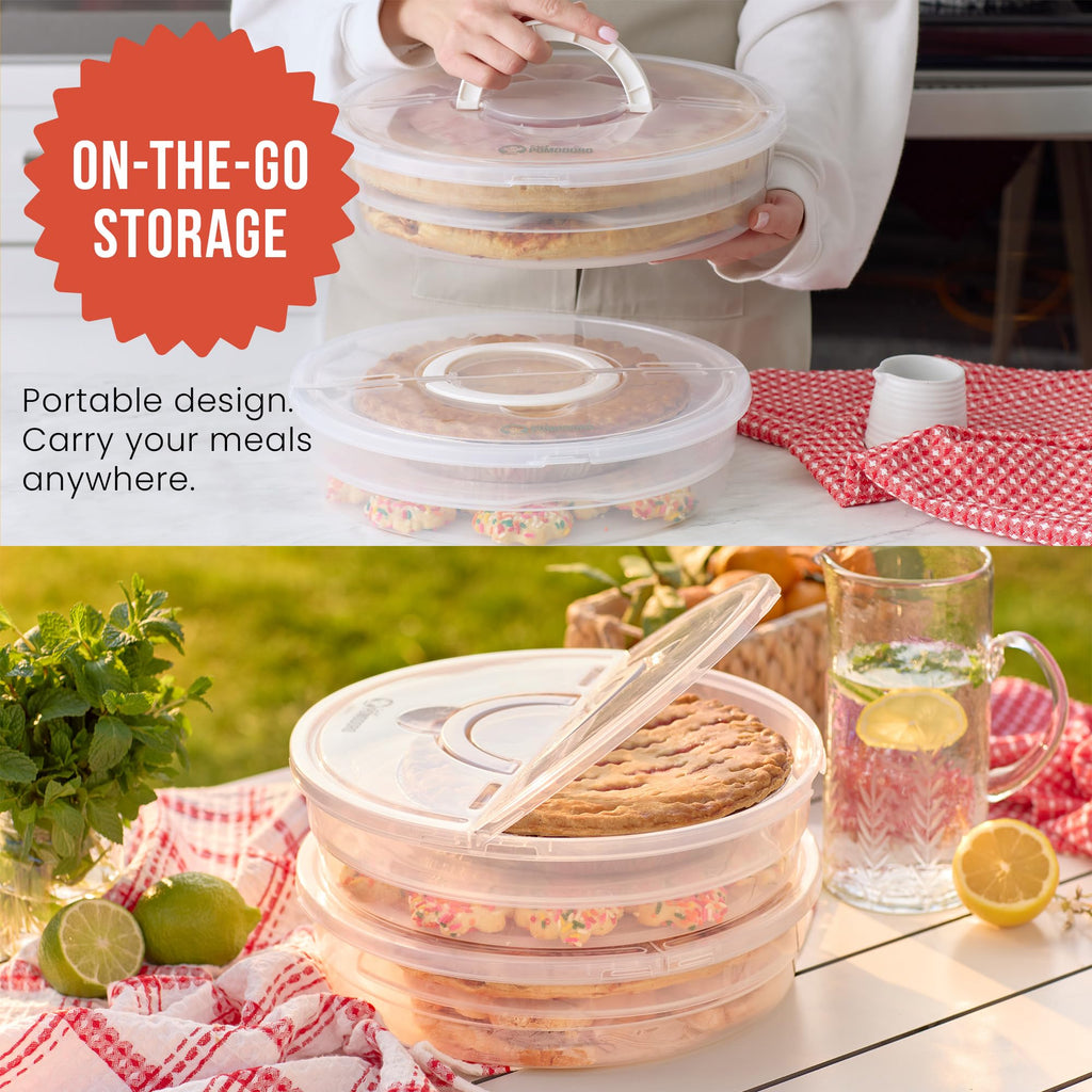 Chef Pomodoro Pie Carrier for 2 Pies 12-Inch, Multi Pie Carrier With Lid and Handle, Pizza Holder With Lid, Reusable Pizza Storage Container for Transport, Stackable Food Keeper, Dough Box, 2 Pack
