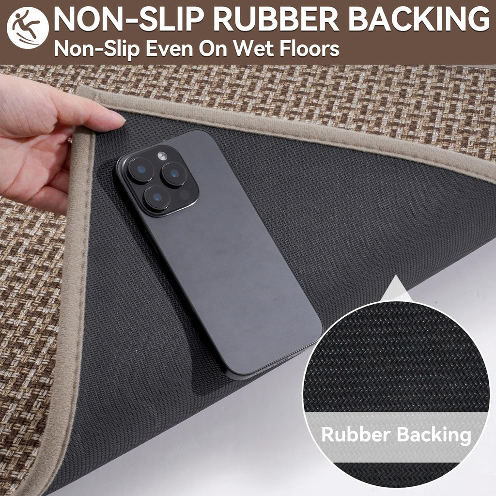 Door Mat 17"x30", Door Mat Indoor Entrance Dirt Resistant and Absorbent, Non-Slip Rubber Backing Front Door Mats, Easy Clean Low-Profile Doormat for Entryway, Front Door, Inside Entrance, Brown