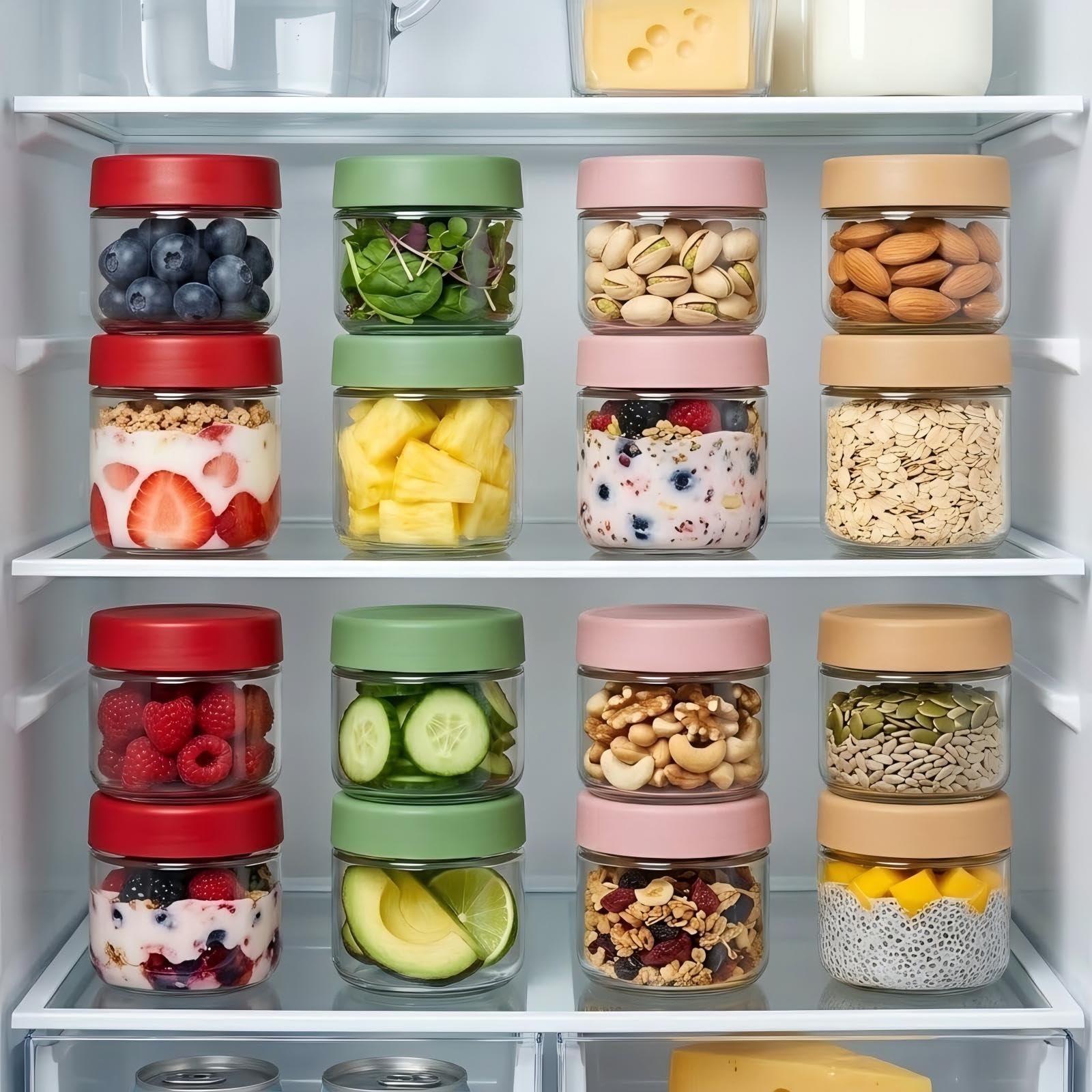 TBWIND 12 Pack 4oz 10oz 16oz Glass Jars with Lids, Wide Mouth Mason Jars, Overnight Oats Containers with Airtight Lids, Salad, Yogurt Storage, Chia Pudding, Snacks, Meal Prep, Sugar - Reusable