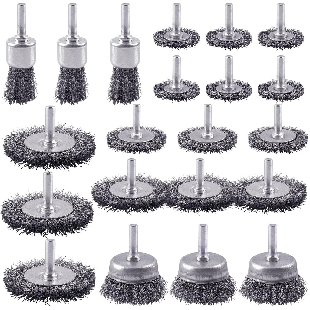 AOKLIT 21 Pack Carbon Steel Wire Brush,With1/4 Inch Round Shank,for Cleaning Rust, Stripping and Abrasive