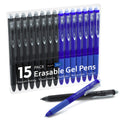 Erasable Gel Pens, 15 Pack Retractable Erasable Pens Clicker, Fine Point, Make Mistakes Disappear, 8 Black 7 Blue Inks for Writing Planner and Crossword Puzzles