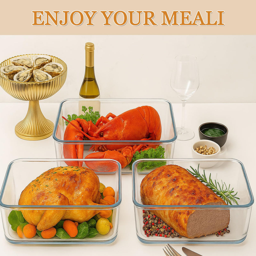 200oz/26cup Large Glass Storage Containers with Lids, Big Rectangular Airtight Food Containers for Rotisserie Chicken Meal Prep Turkey Watermelon Potluck, XL Extra Large Freezer Safe Container
