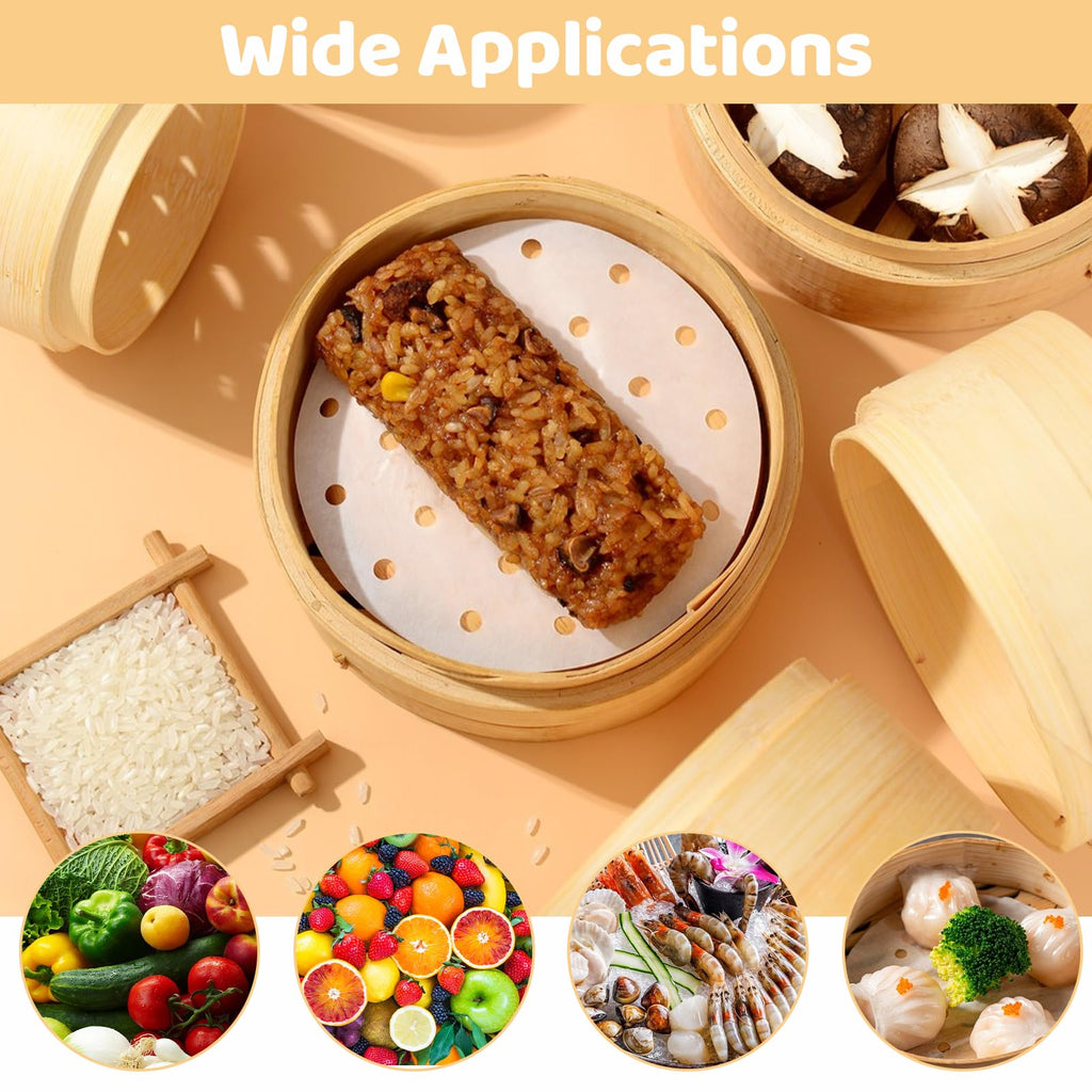 QTLCOHD Bamboo Steamer 8 Inch 3 Tier Dumpling Steamer Basket for Cooking Small Food Steamers for Dim Sum Bao Bun Rice Vegetable