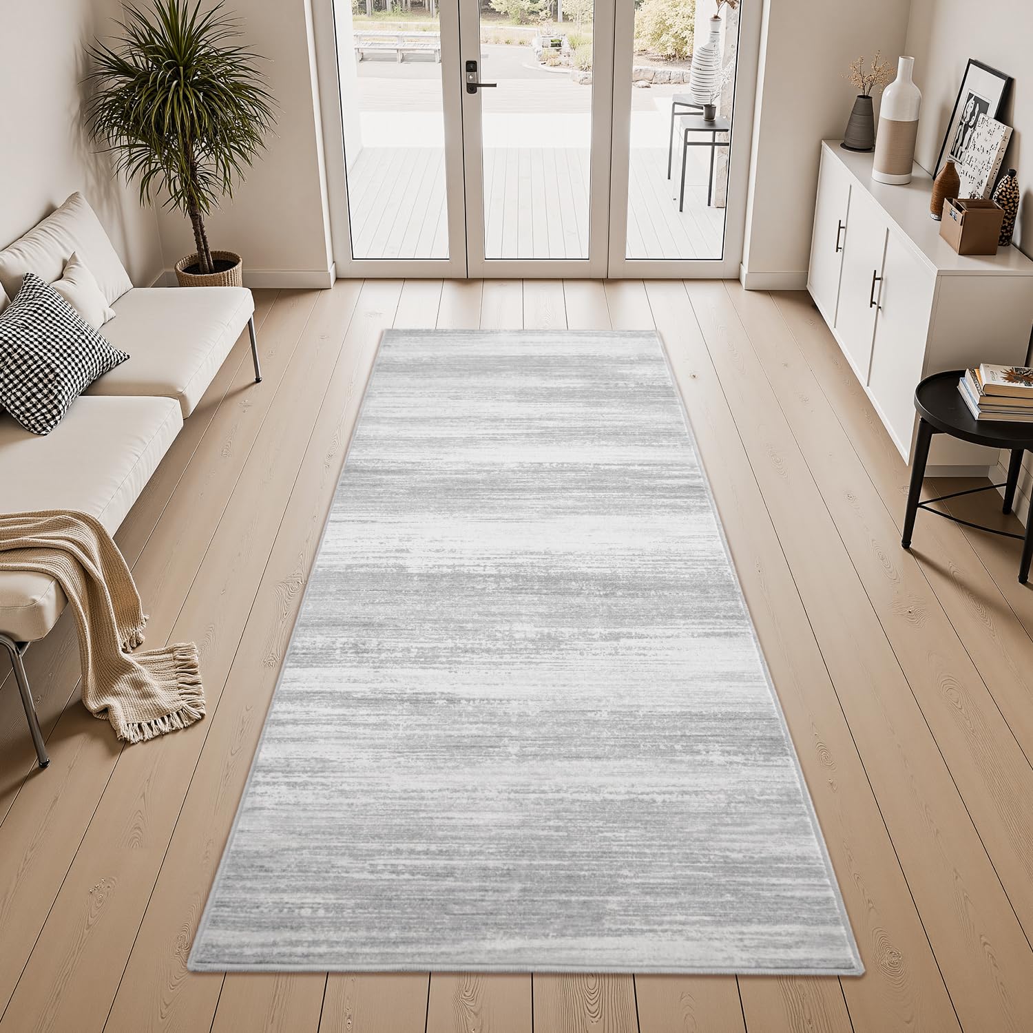 tchdio Abstract Runners for Hallways - 2x6 Runner Rug Washable Non Slip, Modern Abstract Carpet Ultra Soft Kitchen Runner, Low Pile Rugs for Entryway Bedside Laundry Room Grey