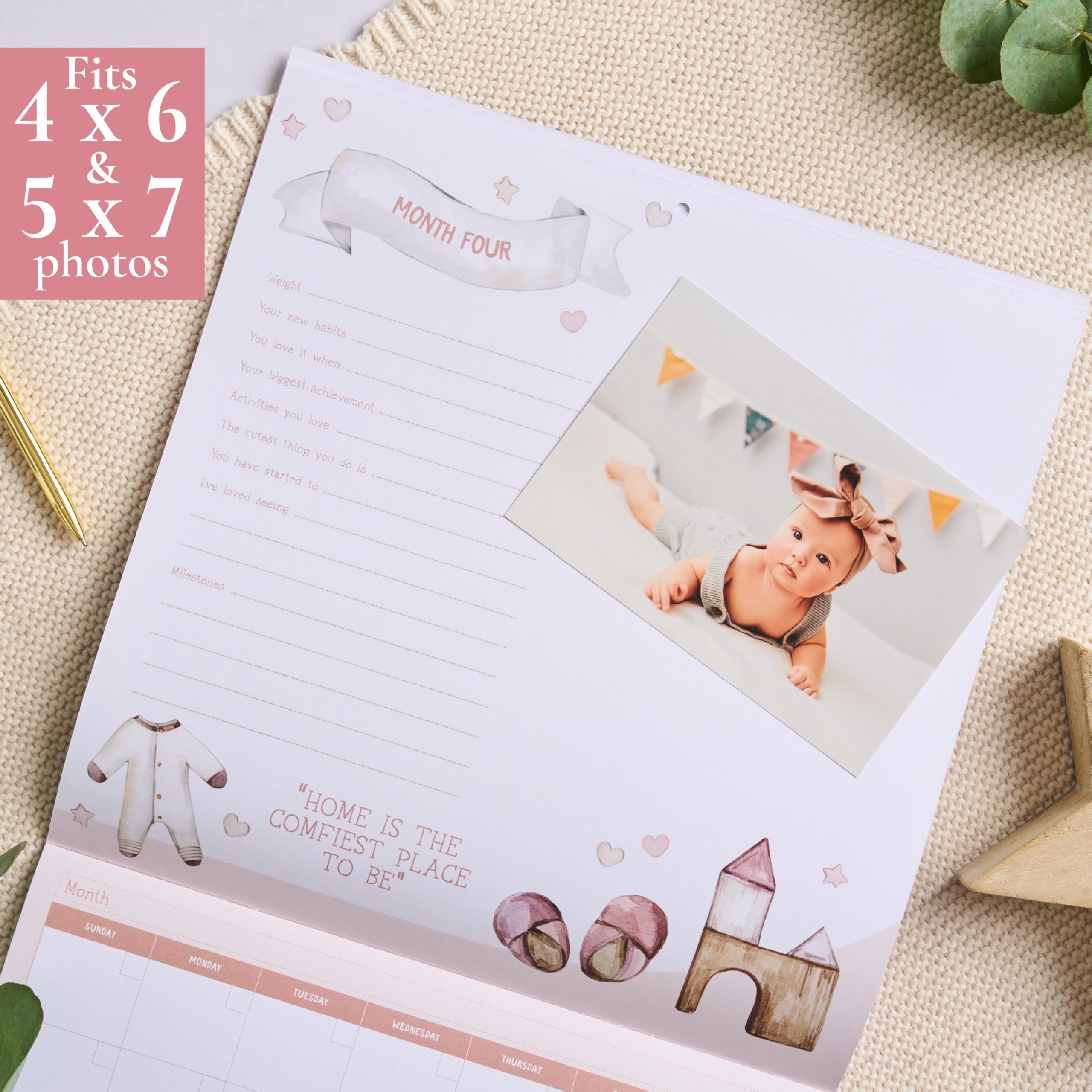 Baby's First Year Calendar with 100 Stickers - Pink Watercolor Design 1st Years Wall Calendar With Stickers, Baby Tracker, Baby Scrapbook for New Mom and Newborn Baby Girls