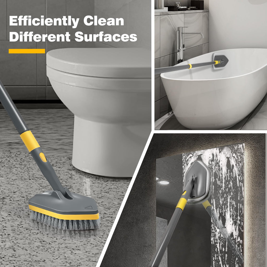 DALIPER Shower Scrubber with Long Handle for Cleaning, 56" Extendable 3 in 1 Shower Cleaner Brush, Interchangeable Tub Scrub Brush Attachment for Cleaning Bathroom Bathtub Floor Wall