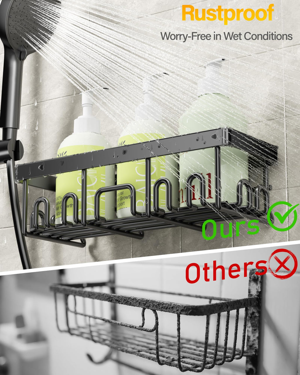 Shower Caddy 6 Pack, Adhesive Bathroom Shower Organizer for Bathroom Storage, No Drilling Large Capacity Rustproof Stainless Steel Bath Shelves Rack for Bath, Black