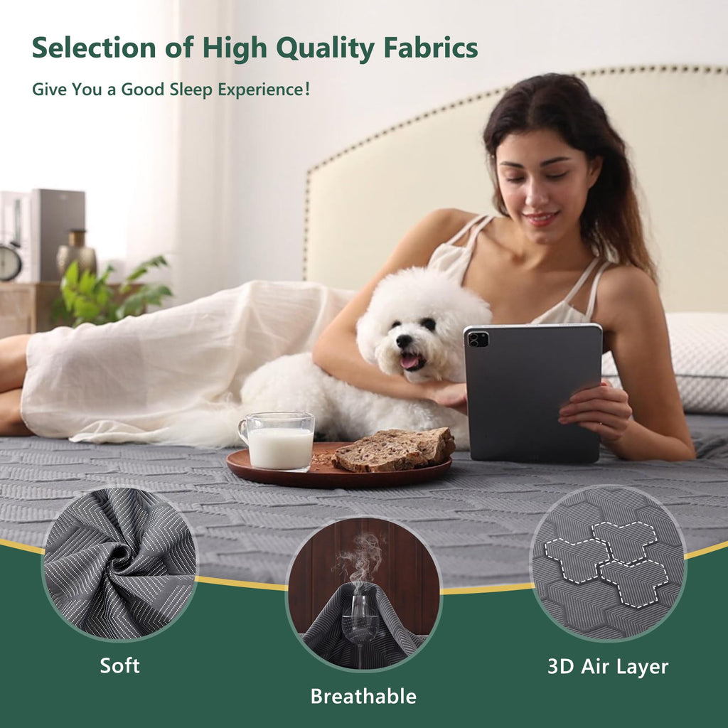 Queen Size 100% Waterproof Mattress Protector, Mattress Pad Cover 3D Air Fabric, Noiseless & Breathable Mattress Pad Fitted Style with Stretchable Pockets,Ultra Soft & Machine Washable (Carbon Gray)