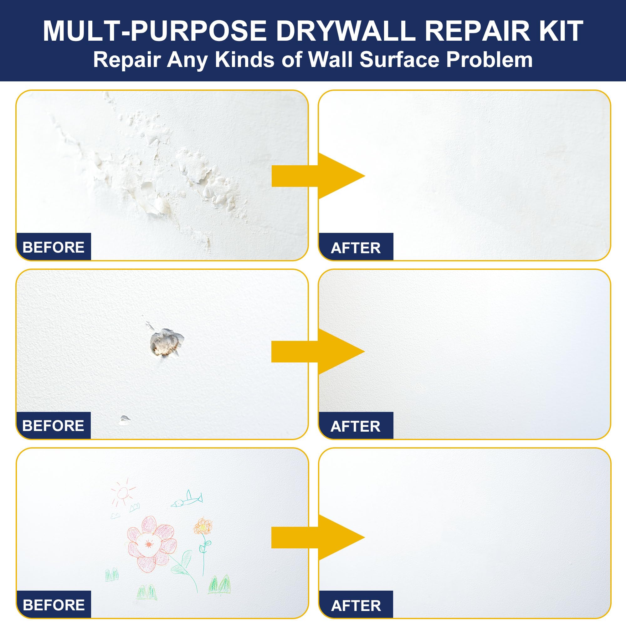 Hupeyna Drywall Repair Kit, 2 Pack Spackle Wall Repair, Drywall Patch Repair Kit with Scraper, Fast-Drying Wall Mending Agent, Effortlessly Fill Wall Surface Hole and Cracks Solution