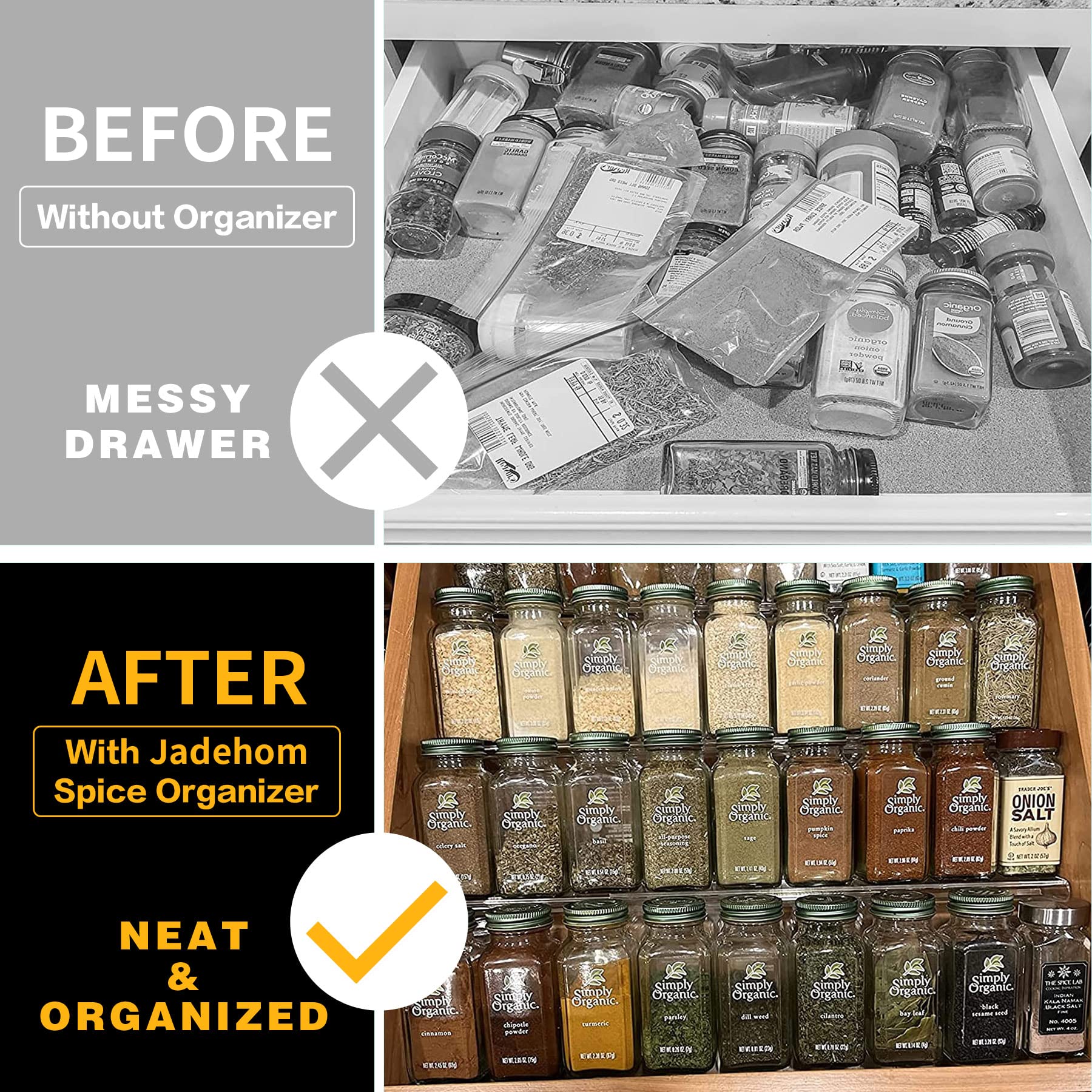 4 Pcs Spice Drawer Organizer, 1 Set 4 Tier Clear Acrylic Expandable In-Drawer Seasoning Jars Rack, Kitchen Drawer Spice Insert Tray for Cabinet/Countertop