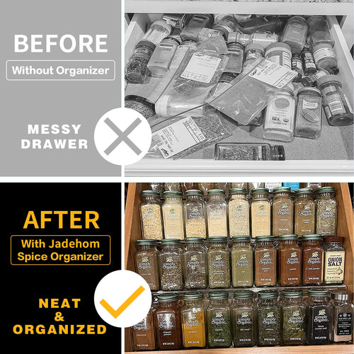 4 Pcs Spice Drawer Organizer, 1 Set 4 Tier Clear Acrylic Expandable In-Drawer Seasoning Jars Rack, Kitchen Drawer Spice Insert Tray for Cabinet/Countertop