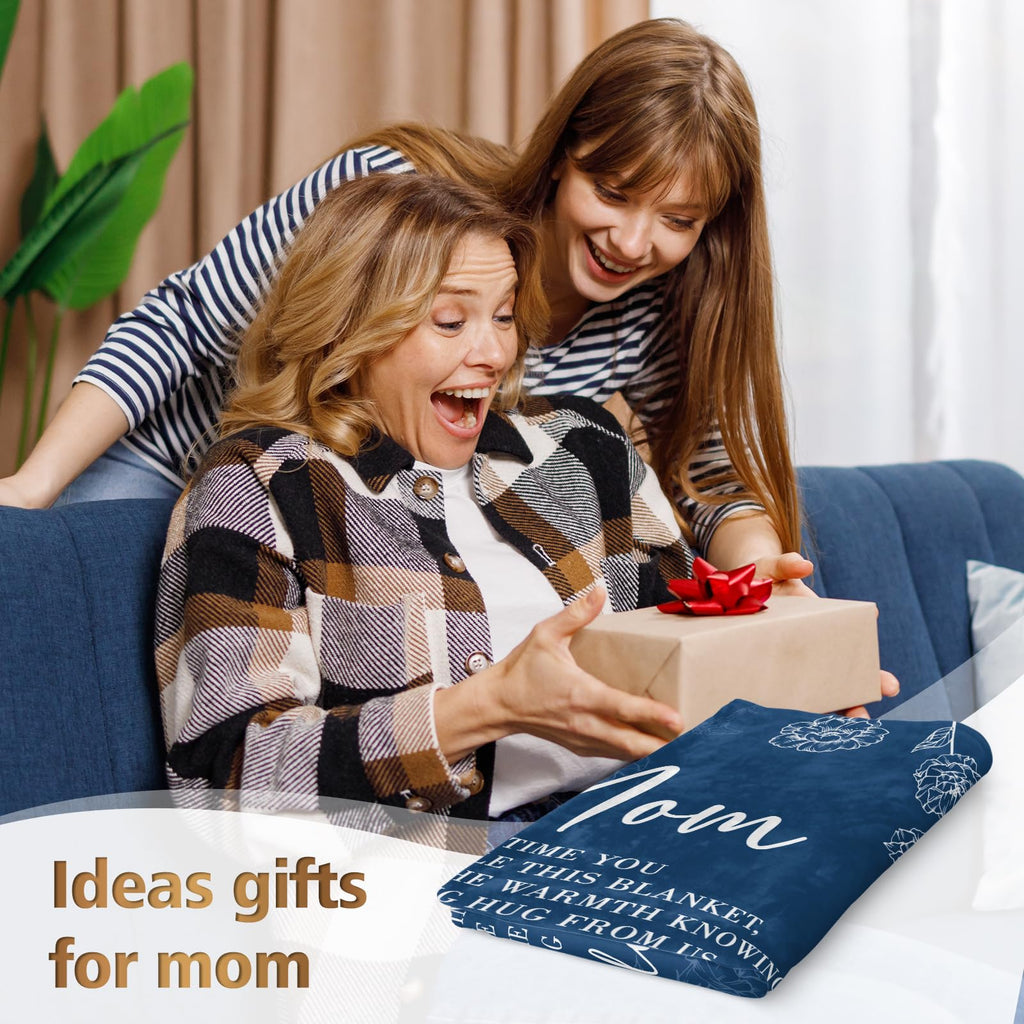 Gifts for Mom Blanket, Mom Birthday Gifts, to My Mother Blanket Gift from Daughter Son, Present for Moms for Christmas 60" x 50", Blue