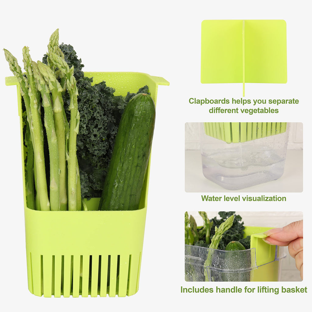 LUVCOSY 2 Pack Herb Keeper, BPA-Free Plastic Herb Saver with Inner Basket, Storage Container for Cilantro, Mint, Parsley, and Asparagus, Keeps Food Fresh for 3 Times Longer (Green & Blue)