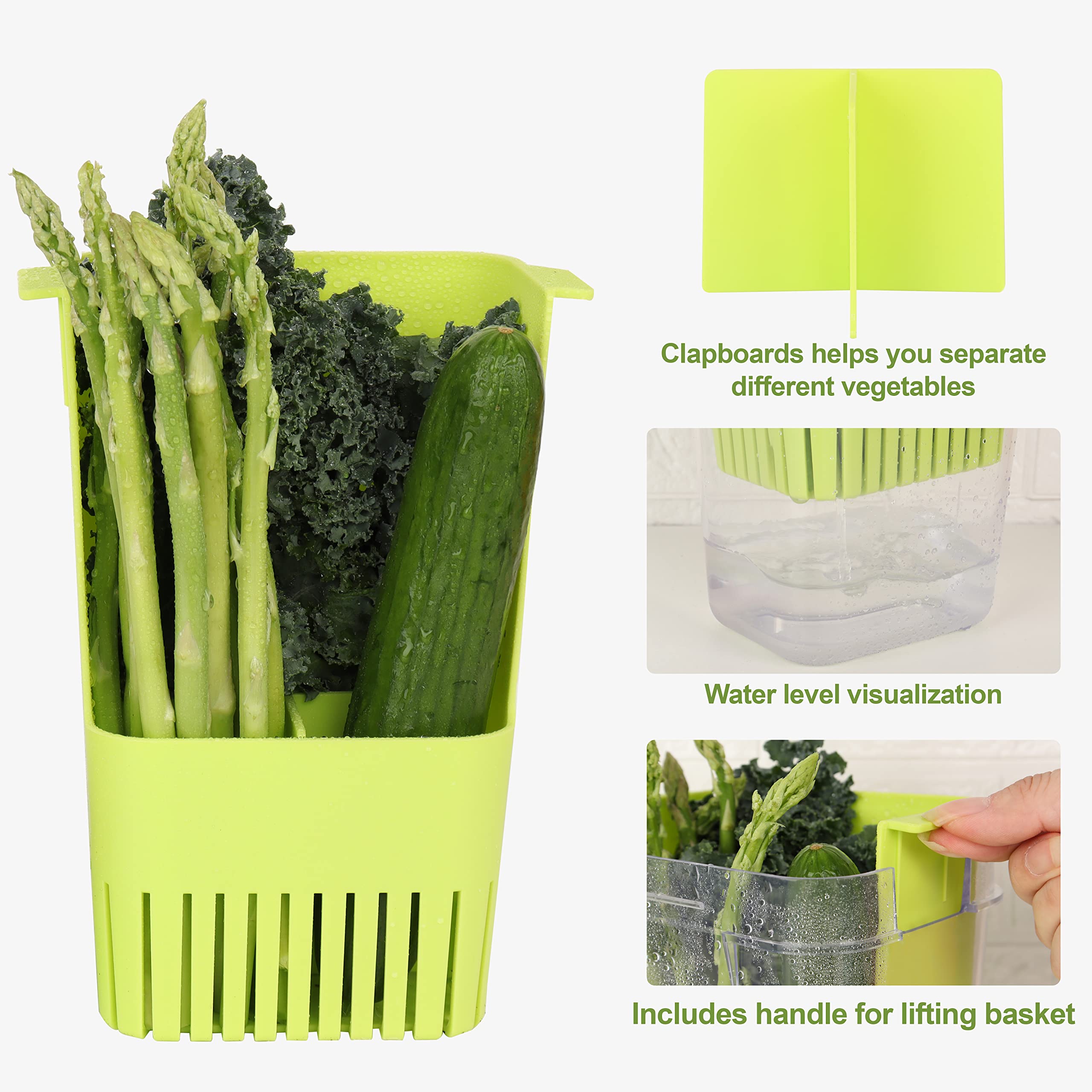 LUVCOSY 2 Pack Herb Keeper, BPA-Free Plastic Herb Saver with Inner Basket, Storage Container for Cilantro, Mint, Parsley, and Asparagus, Keeps Food Fresh for 3 Times Longer (Green & Blue)
