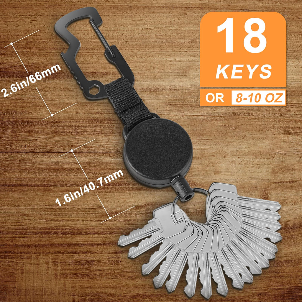 DELSWIN Retractable Keychain Key-Rings - Heavy Duty Key Holder Belt Clip with Multitool Carabiner, Keychain Lanyard Badge Reels (Pack of 3)