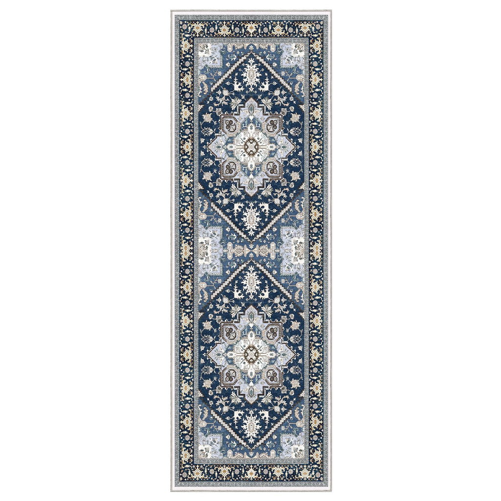 OPPODREAM Soft Entryway Rug 2x6, Rug Runner, Washable Hallways Carpet 2 x 6 with Non Slip Backing, Low-Pile Bedside Carpet 2 x 6, Long, Faux Cashmere, Navy Blue & Gold