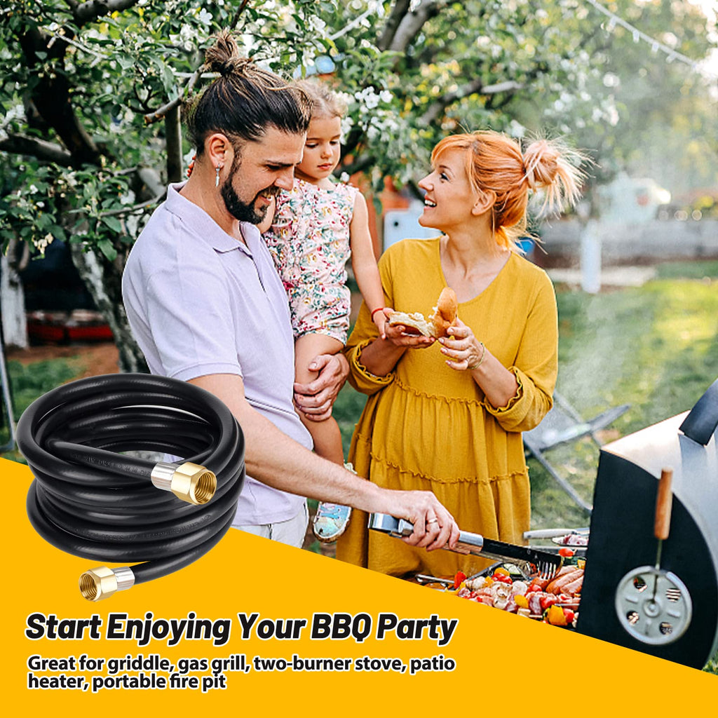 Bbcuepro 12FT Propane Hose Assembly with Both 3/8" Female Flare for Most Gas Grill, RV, Heater, Generator, Fire Pit and More - Propane Hose Extension