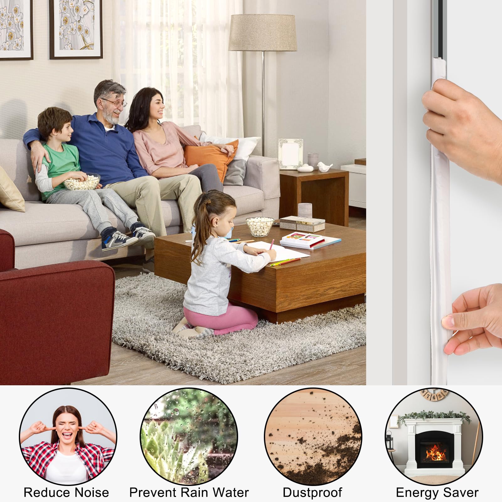 Jucoan 40 Ft Door Weather Stripping Seal Strip, Soundproof V-Shaped Foam Weatherstripping Kerf Door Seal Strip for Exterior Door Frame Window, Easy Card Slot Installation