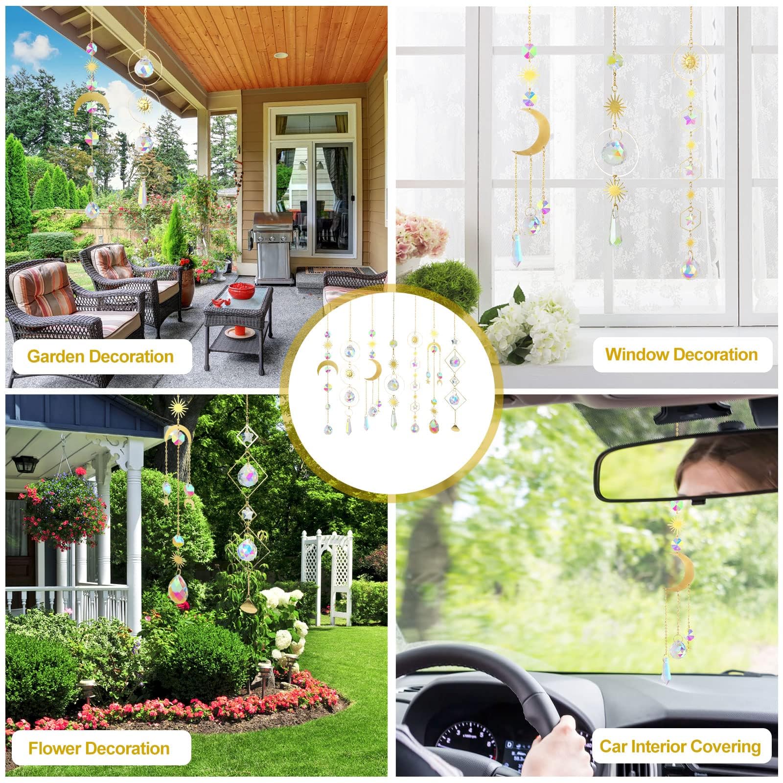 Crystals Suncatcher, 7Pieces Colorful Hanging Sun Catcher with Chain Prism Pendant Ornament Crystal Balls for Indoor Window Home Garden Christmas Day Party Wedding Decoration
