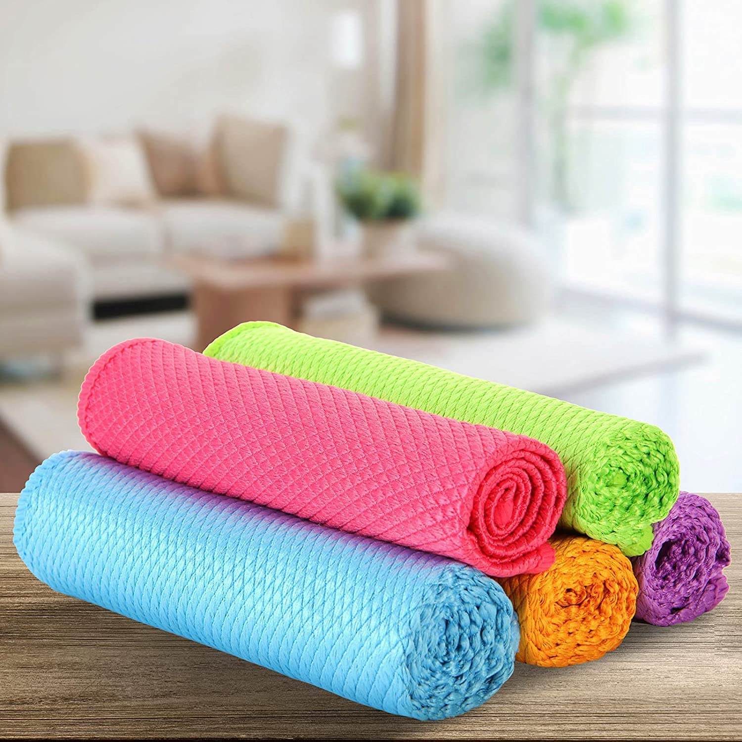 Shiny Wipes, Reusable Microfiber Towels Roll Streak Free Cleaning Cloths, 2023 New Shiny Wipes Cleaning Cloths Fish Scale Cleaning Cloth FJIUMOZEN (5pcs)