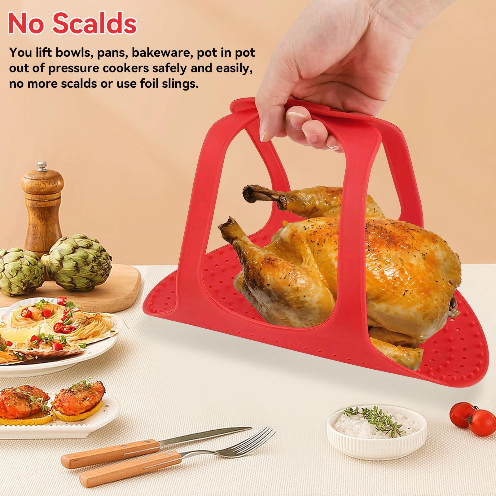 Silicone Turkey Lifter, Reusable Heat Resistant Non Stick Poultry Lifter Chicken Turkey Meat Lifter Mat Turkey Roasting Sling Oven Baking Mat for Home Cooking, 23.2 x 12.4 in