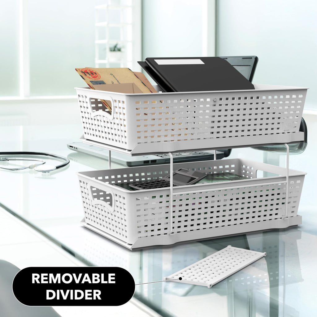 Simple Houseware 2 Tier Bathroom Organizer Tray Pull-Out Sliding Drawer/Under-Sink Storage, White