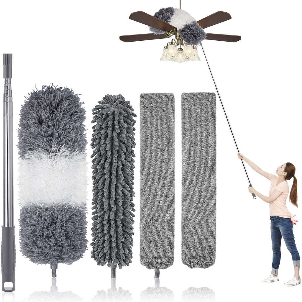 UIMO® Dusters for Cleaning, Retractable Microfiber Gap Dust Cleaner with Extension Pole 30'' to 100'', Reusable Long Handle Feather Duster Kit for Cleaning High Ceiling Fan, Furniture, Blinds