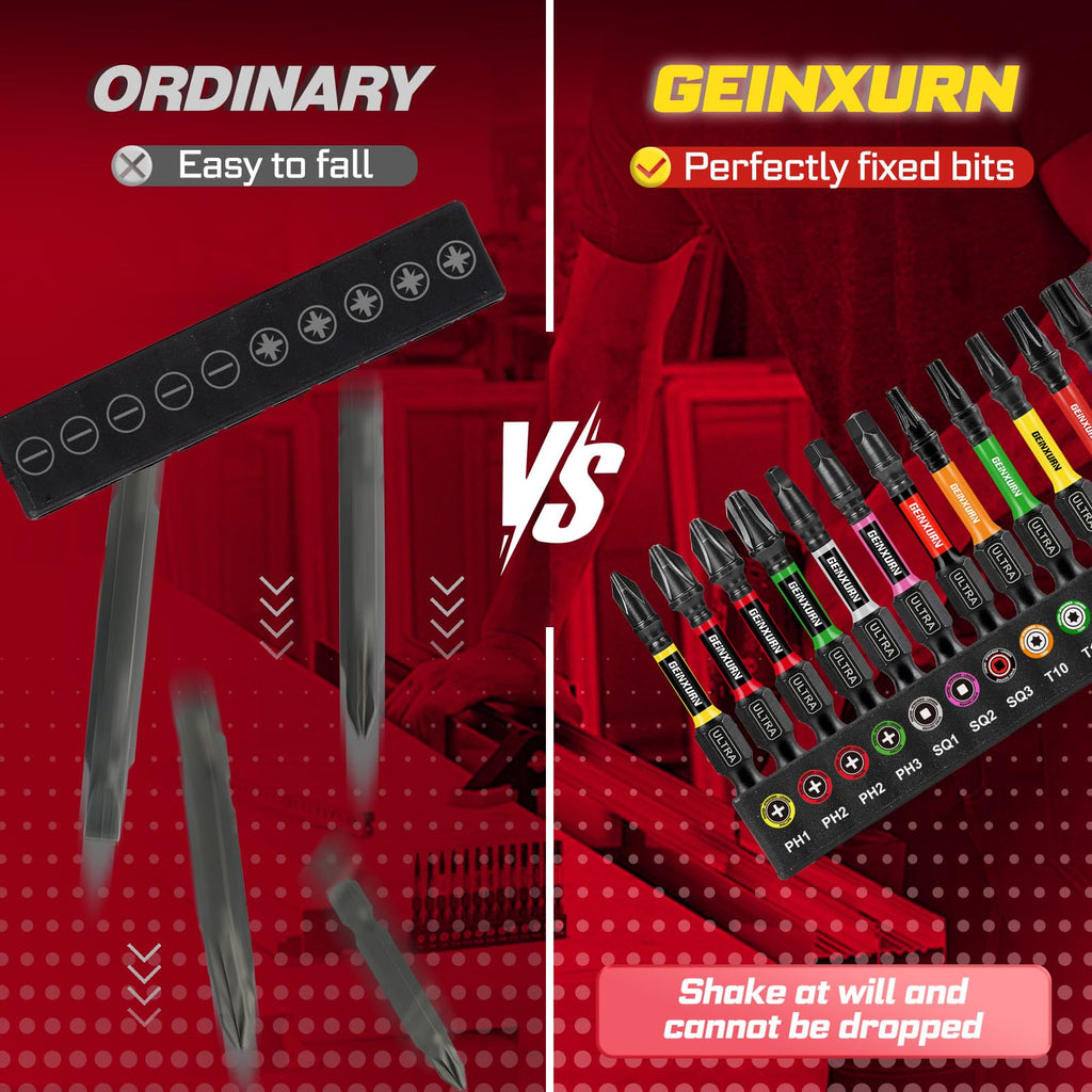 Geinxurn 26Pcs 2” 3” Impact Phillipes/Torx/Square/Slotted Screwdriver Bits Set,Magnetic S2 Steel Driver Bits Set and 1pc Impact Bit Holder with Color Coded Base