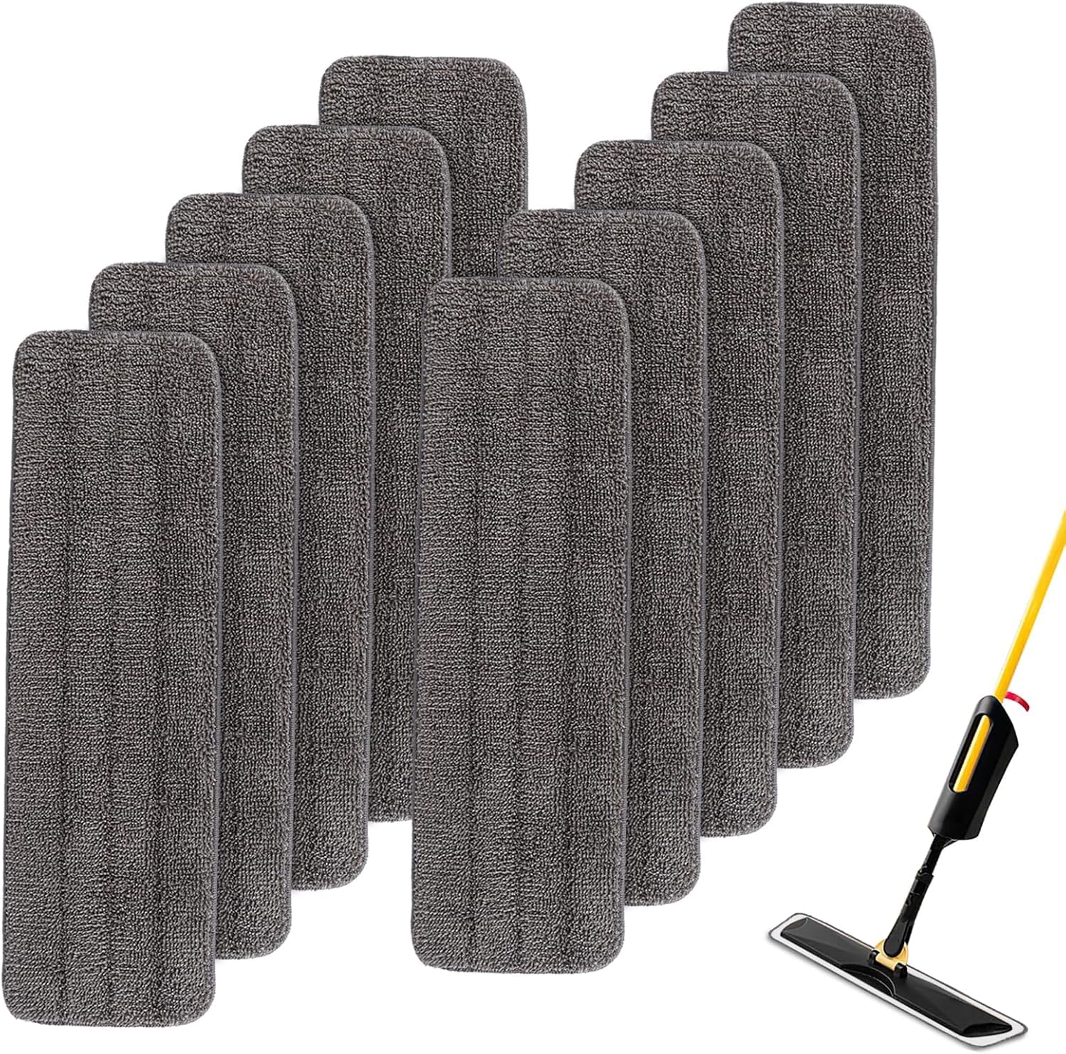 Replacement Mop Pads Fit for Rubbermaid Commercial 18" and 17" Mops - 10 Pack Wet & Dry Commercial Cleaning Reusable Refills Fit for Any Microfiber Flat Mop System 18" and 17" - Gray