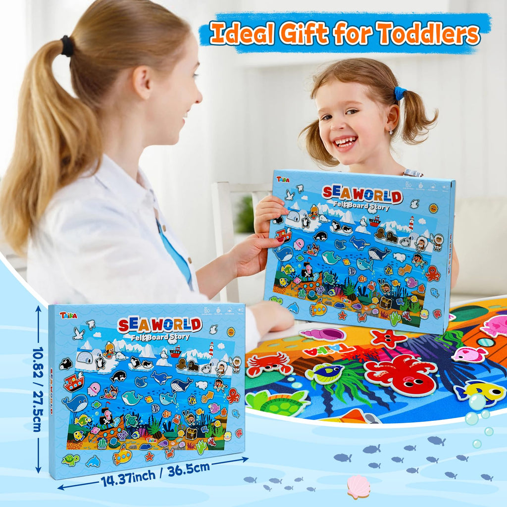 Taika 70 Pcs Ocean Creatures Felt Story Board Set, 43x28 inch Flannel Board, Fuzzy Felt Set, Preschool Storytelling, Classroom Educational Learning Play Kit, Interactive Teaching Kit for 4+