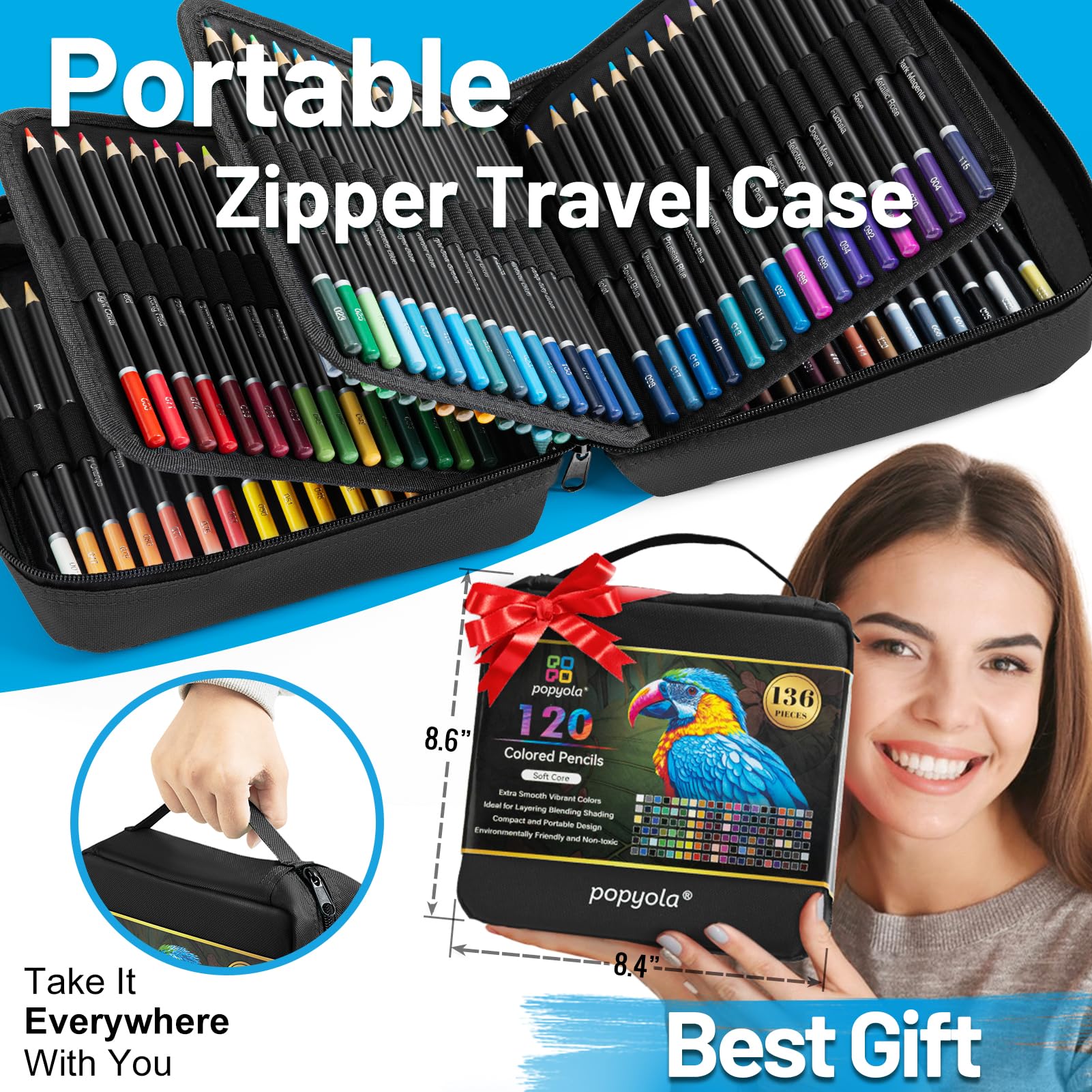 136 PCS Pencil Crayons Set for Adult Coloring Books, 120 Colored Pencils with 3-Color Sketchbook, Coloring Book, Sketchbook, Sharpener, Soft Core Coloring Pencils for Beginners Professionals Hobbyists
